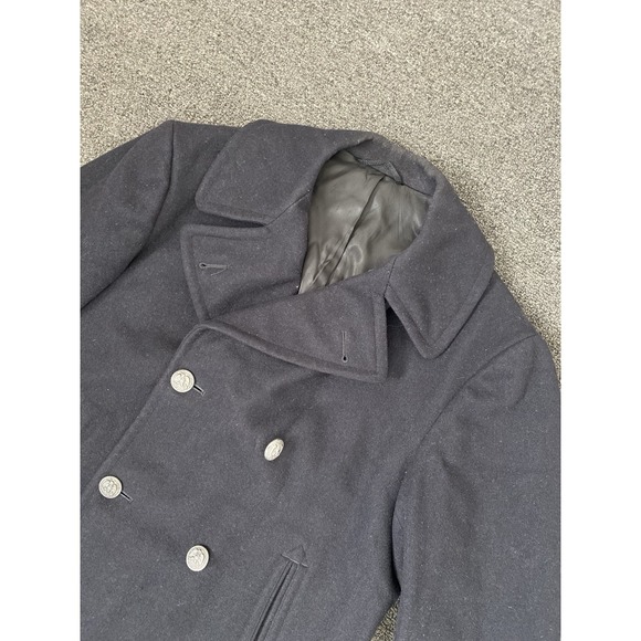 US Navy Chief Wool Peacoat Black Mens Size 38L Enlisted Overcoat Military Button